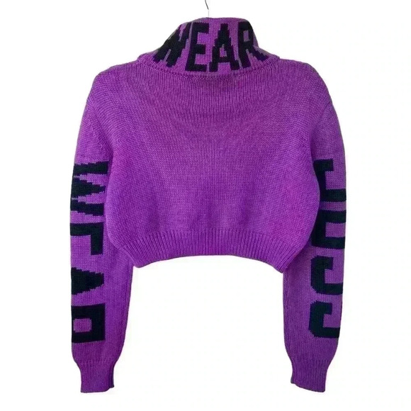 GCDS WEAR Cropped Purple Knit Turtleneck Logo Sweater  Made in Italy Size Small - Picture 5 of 9